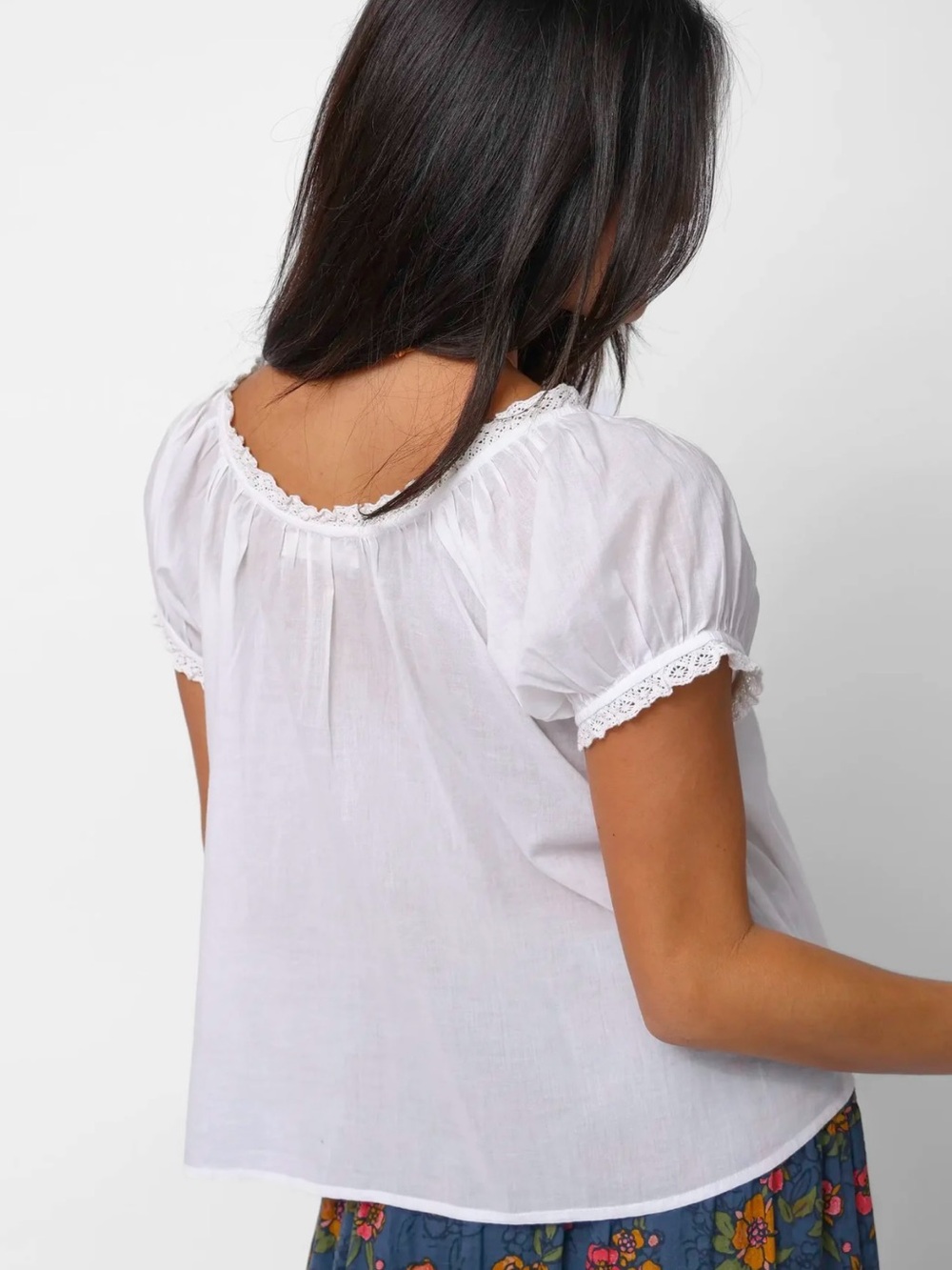 Natural Life White Peasant Blouse with Lace Trim - Picture 3 of 4